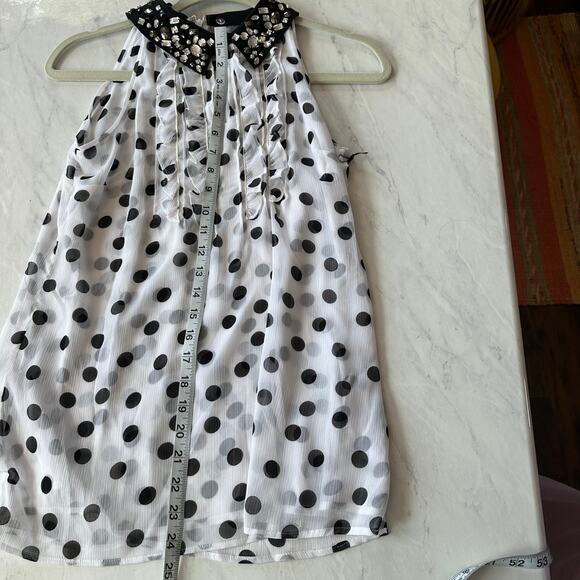 NWT WHBM White w/Black Polka Dot Chiffon Shirt Removable Rhinestone Collar Sz 0 - Picture 9 of 11